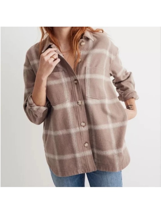 Madewell Tops - Madewell Taupe Plaid Button-Down Shirt Jacket Women’s Size L